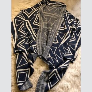 Navy blue pattern high low cardigan sweater M